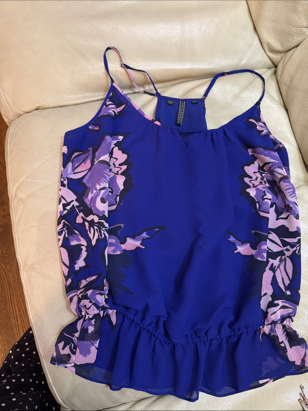 Royal Blue Floral Spaghetti Strap Racer Back Cami Top